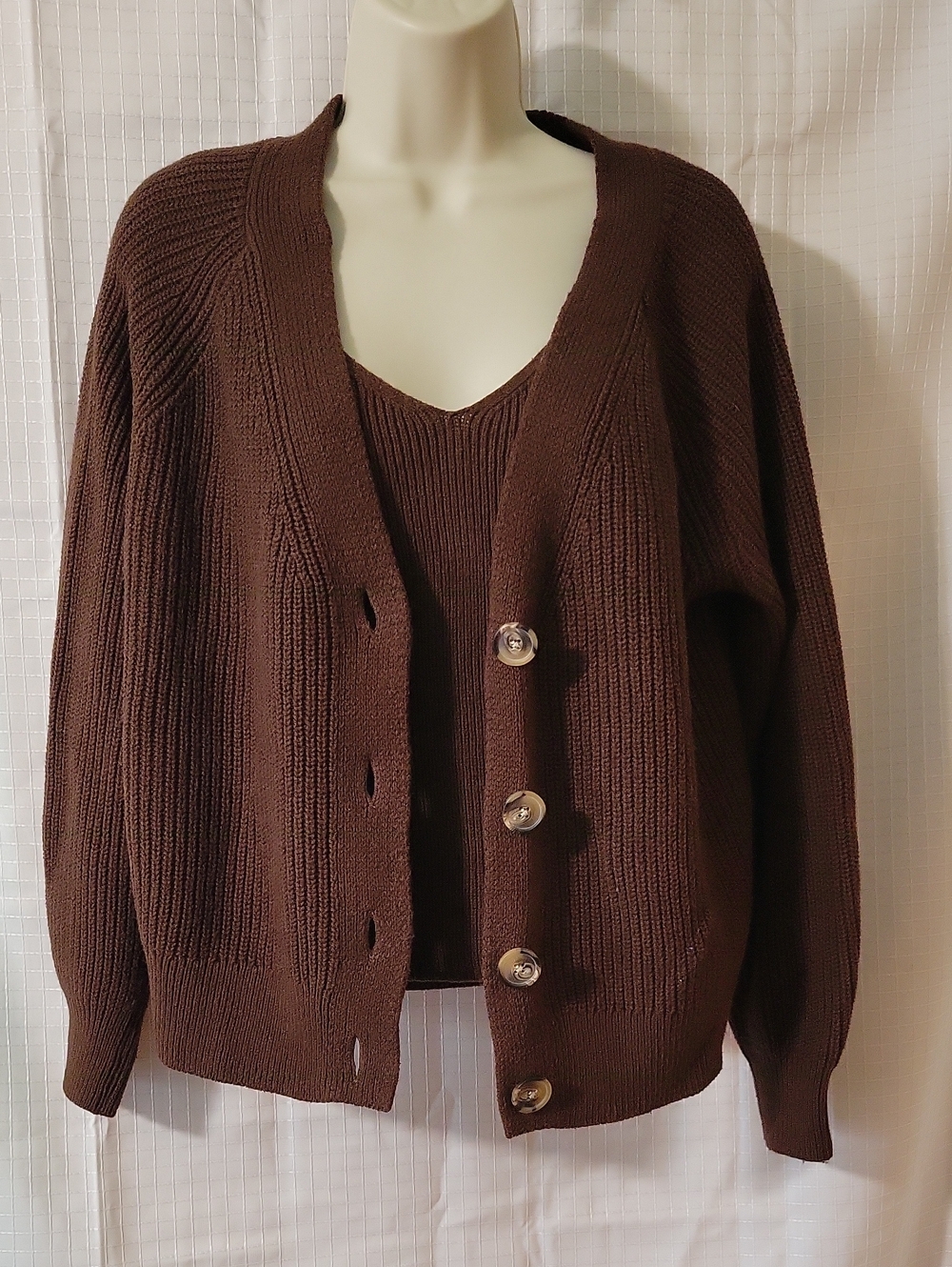 Old Navy Brown Knit Cardigan And Matching Camisole Top S & M
